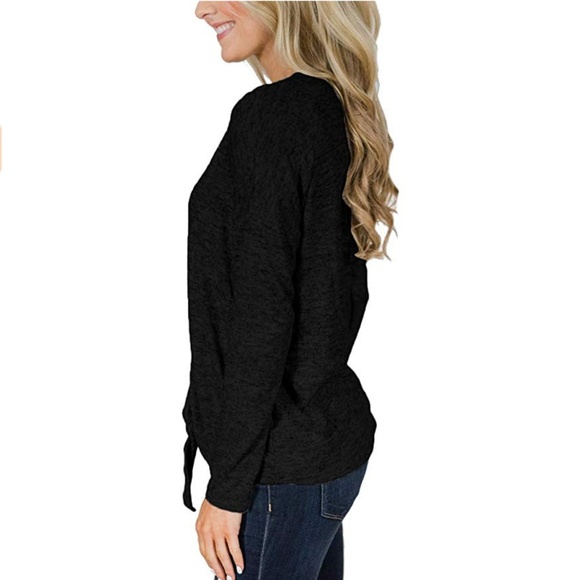 Black Button Down Cardigan With Tie - Picture 3 of 4